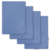 Set of 4CloudComfort Basic fitted sheets jersey stretch blue 140 x 190 - 160 x 200 cm (4 pieces)