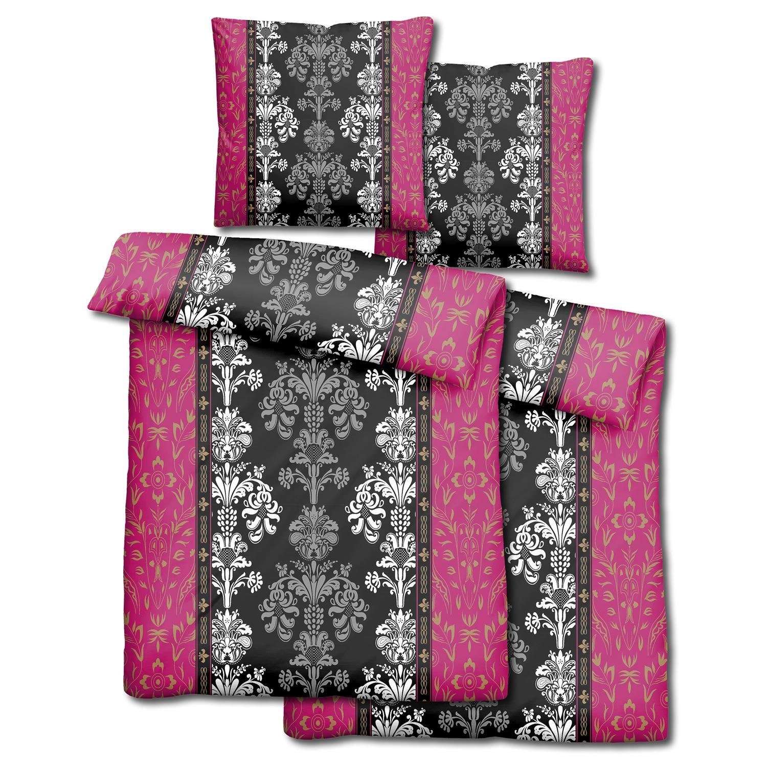 Double pack of CloudComfort Basic microfiber bed linen black/pink 135 x 200 + 80 x 80 cm