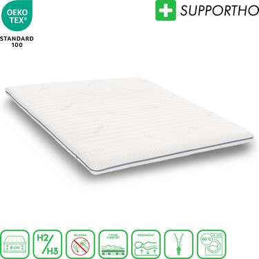 Cubierta de espuma fría Supportho Premium Topper 140 x 200 cm H3, altura 8 cm, grado de firmeza H3 con funda antibacteriana