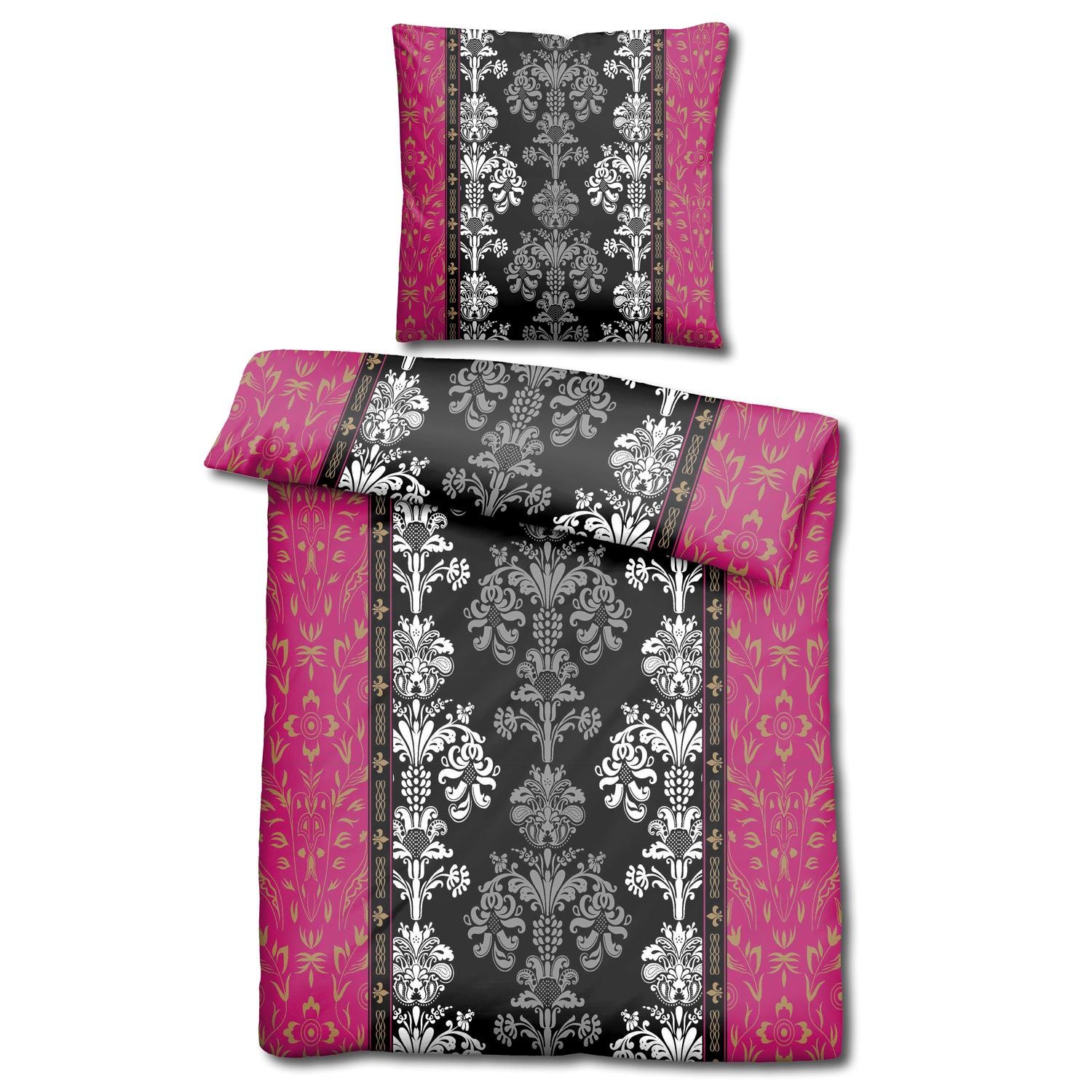 CloudComfort Basic microfiber bed linen black/pink 135 x 200 + 80 x 80 cm