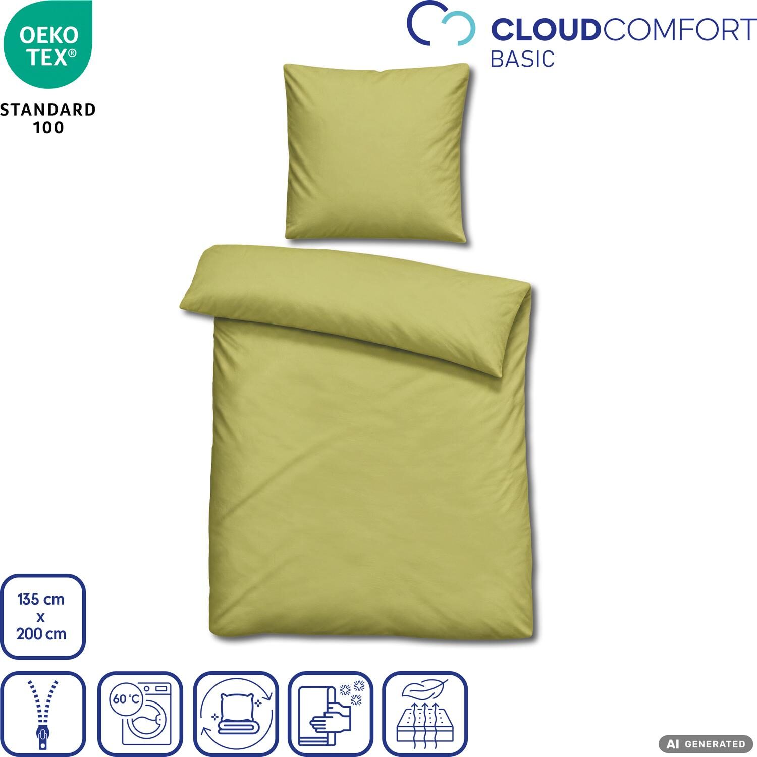 Juego de cama Cloud Comfort de satén Mako, 135 x 200 cm + 80 x 80 cm