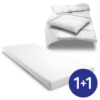 Colchón de espuma Confort K10 90 x 200 cm, altura 10 cm, nivel de firmeza H3 + juego de cama de microfibra CloudComfort Basic 135 x 200 cm + 80 x 80 cm