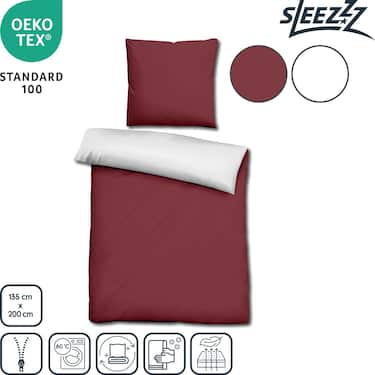 Double pack Sleezzz® Renforcé reversible bed linen dark red/white 135 x 200 + 80 x 80 cm