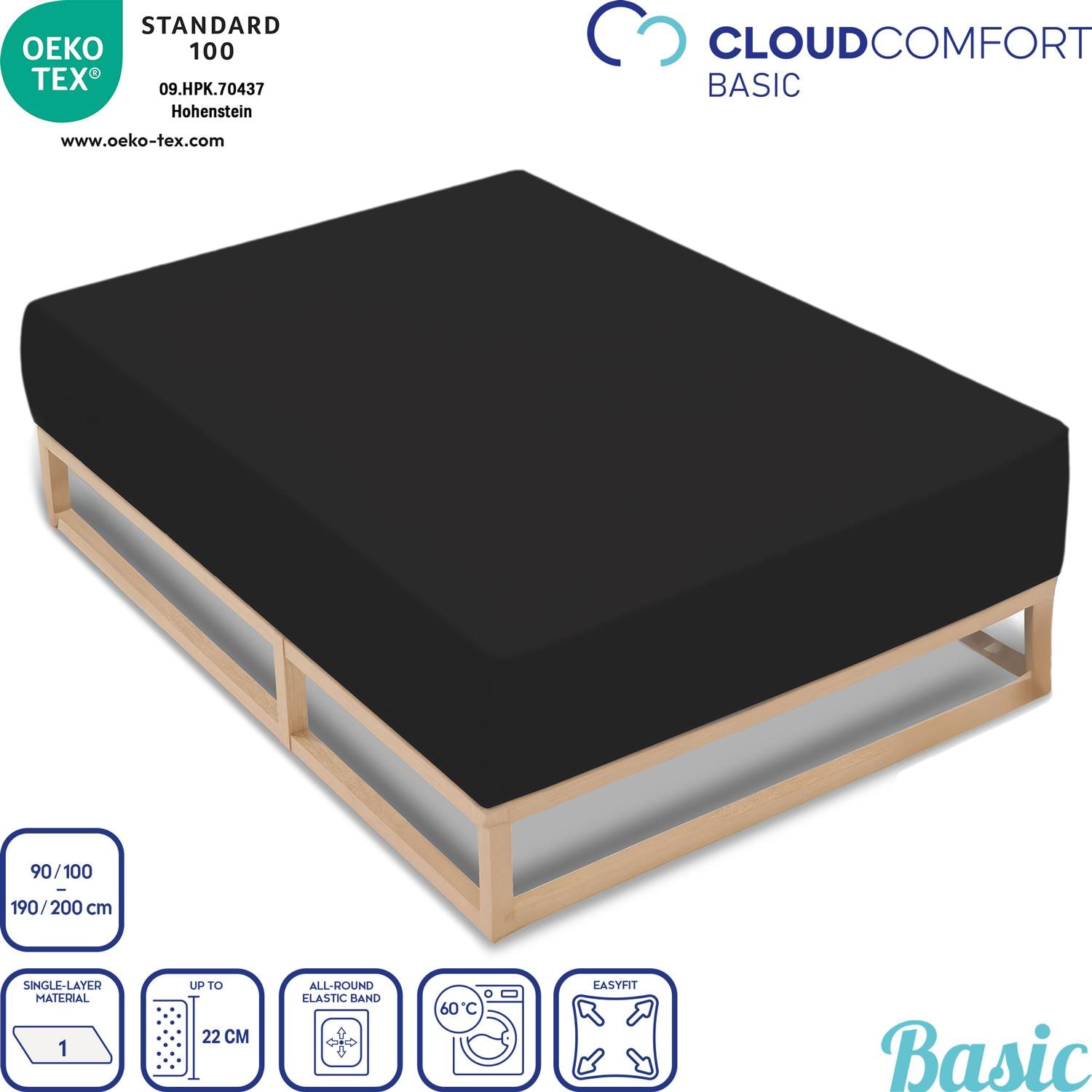 CloudComfort Basic fitted sheet jersey stretch black 90 x 190 - 100 x 200 cm