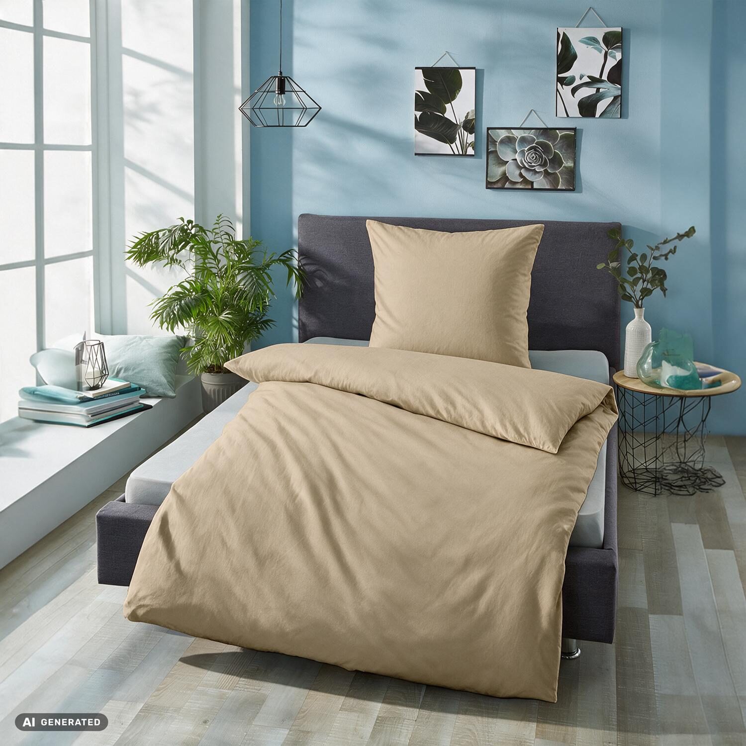 Juego de cama Cloud Comfort de satén Mako, color topo, 135 x 200 cm + 80 x 80 cm