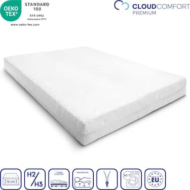 Colchón Premium de 7 zonas CloudComfort 200x200 cm, altura 15 cm, nivel de firmeza H2/H3