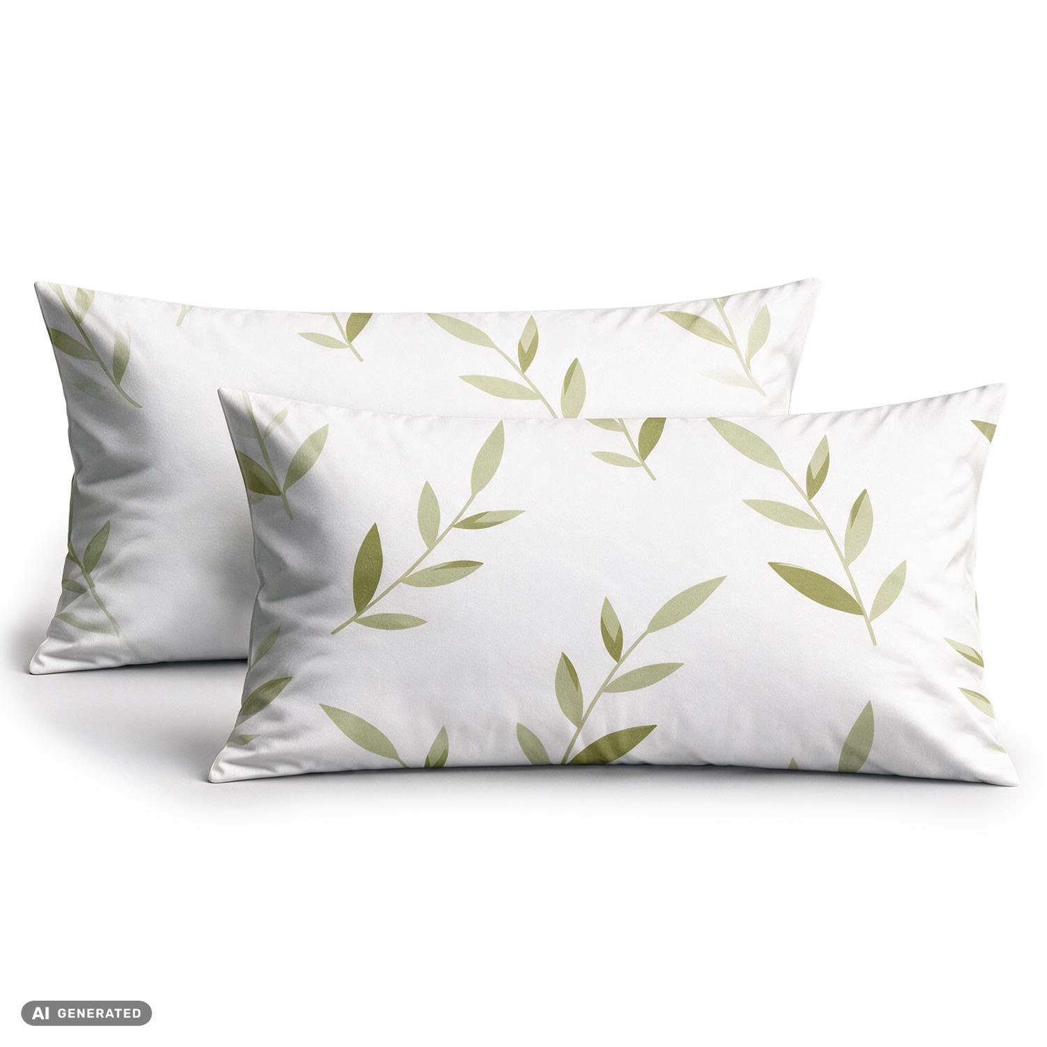 CloudComfort Basic: juego de 2 fundas de almohada de algodón blancas con motivos de hojas, 40 x 80 cm