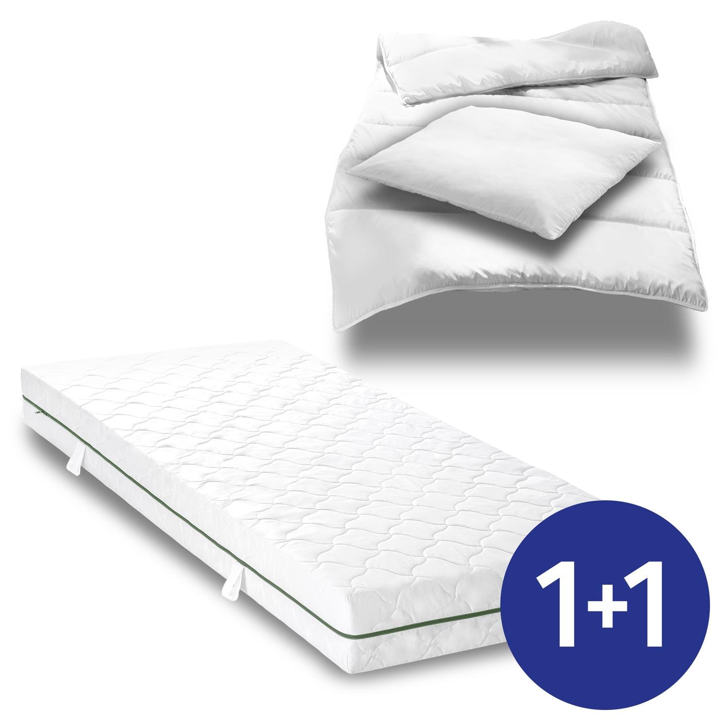 Colchón de muelles ensacados Sleezzz® Smart T21 90 x 200 cm H2/H3 + juego de cama de microfibra 135 x 200 cm + 80 x 80 cm