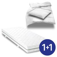 Colchón con núcleo de muelles ensacados de 7 zonas Sleezzz Smart 90 x 200 cm, altura 21 cm, nivel de firmeza H2/H3 + juego de cama de microfibra CloudComfort Basic 135 x 200 cm + 80 x 80 cm