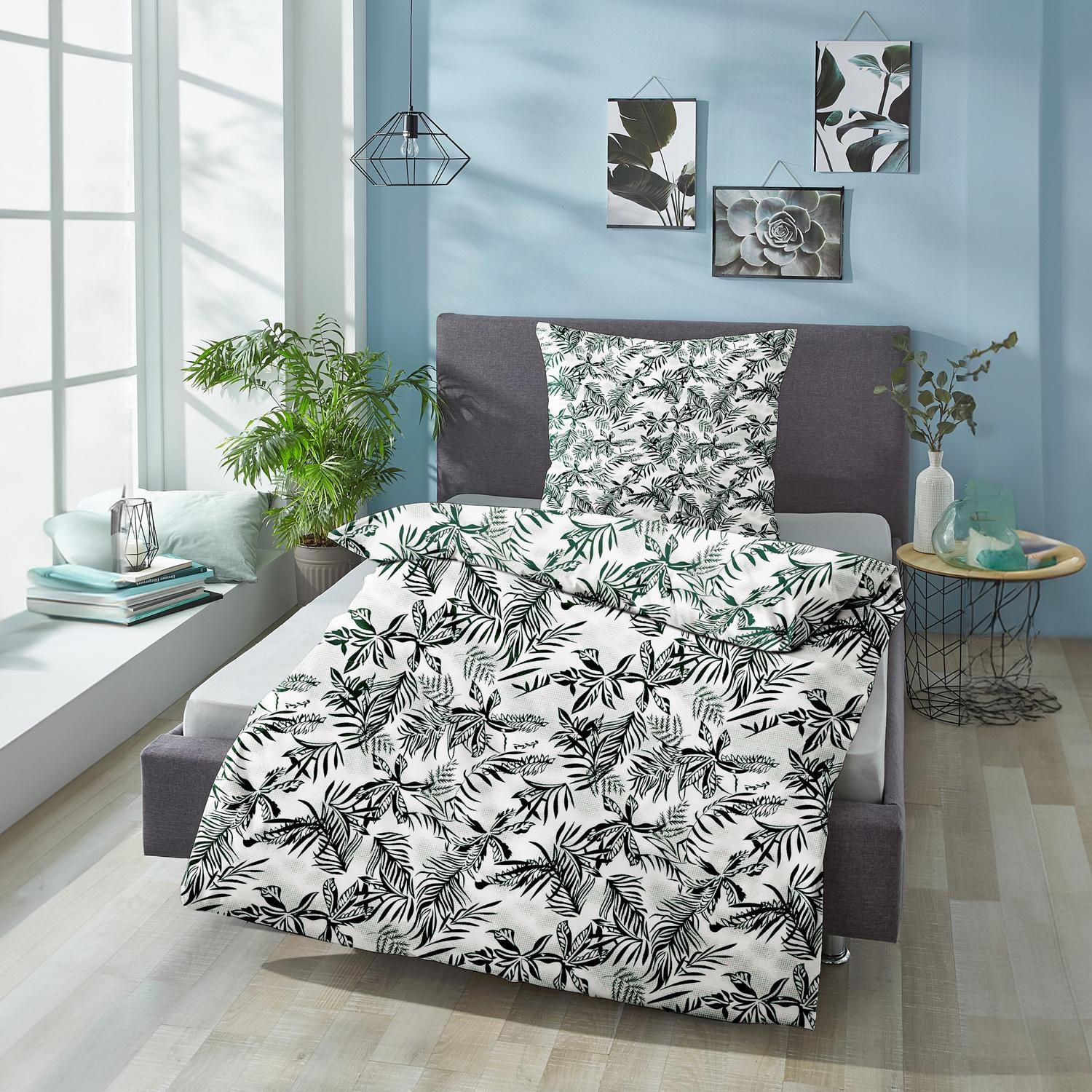 CloudComfort Basic microfiber bed linen green leaves 135 x 200 + 80 x 80 cm