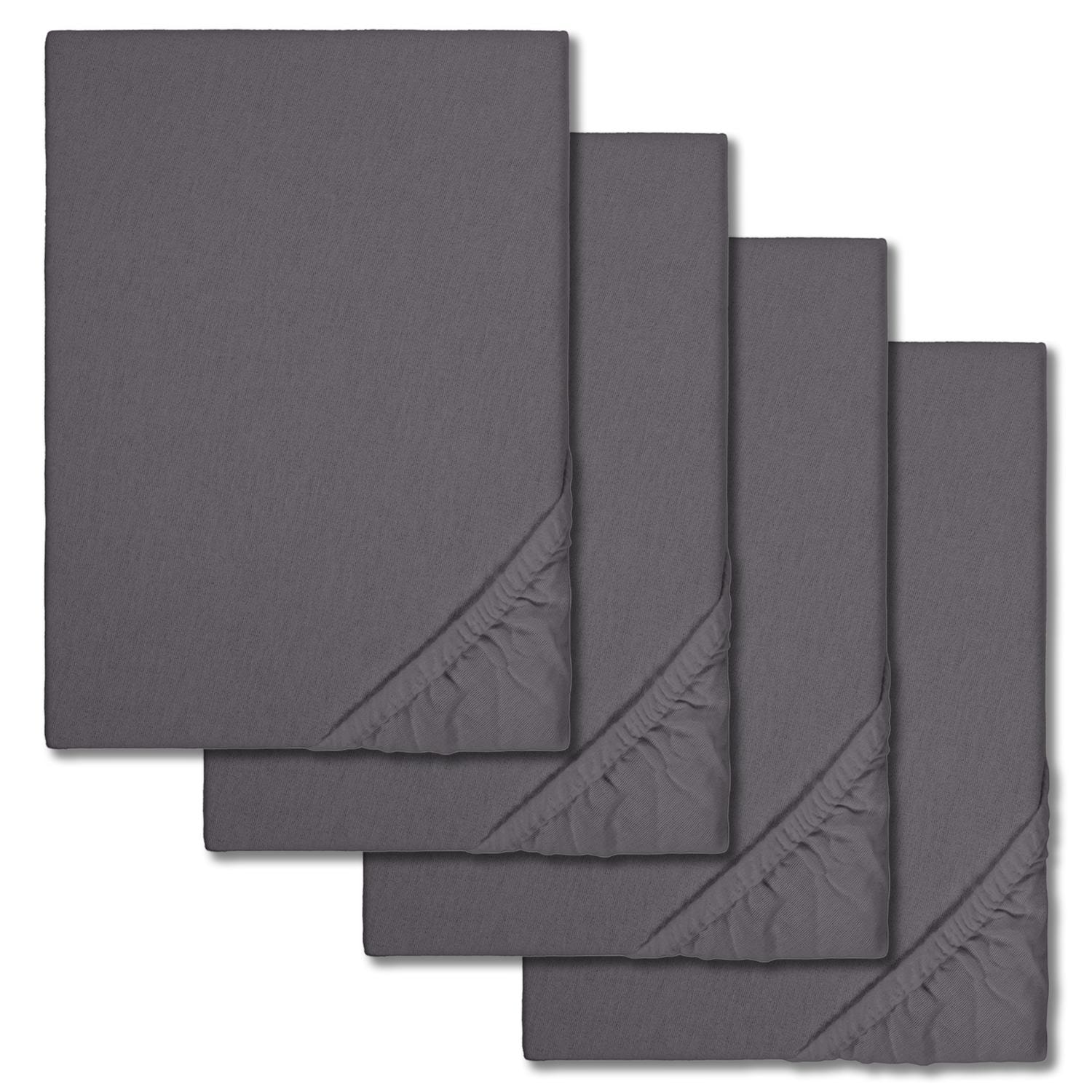 Fitted sheet winter fleece anthracite 180 x 190 - 200 x 200 cm in a pack of 4