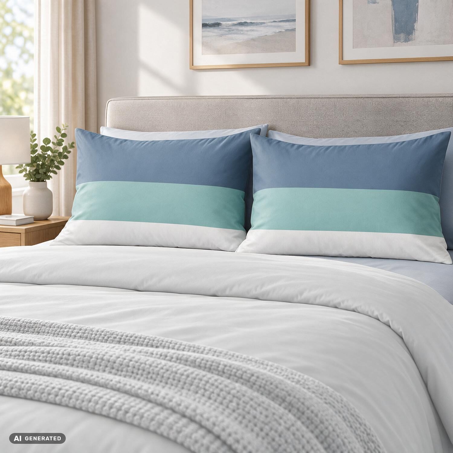 Funda de almohada de algodón CloudComfort Basic, a rayas azules y blancas, juego de 2 unidades, 70 x 90 cm