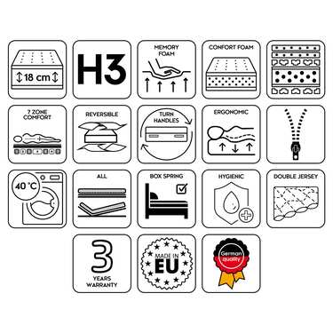 7-zone viscoelastic mattress Sleezzz Smart 90 x 200 cm, height 18 cm, firmness level H3 with air memory foam + economy pack 3 colors Castell fitted sheet 90 x 190 - 100 x 200 cm