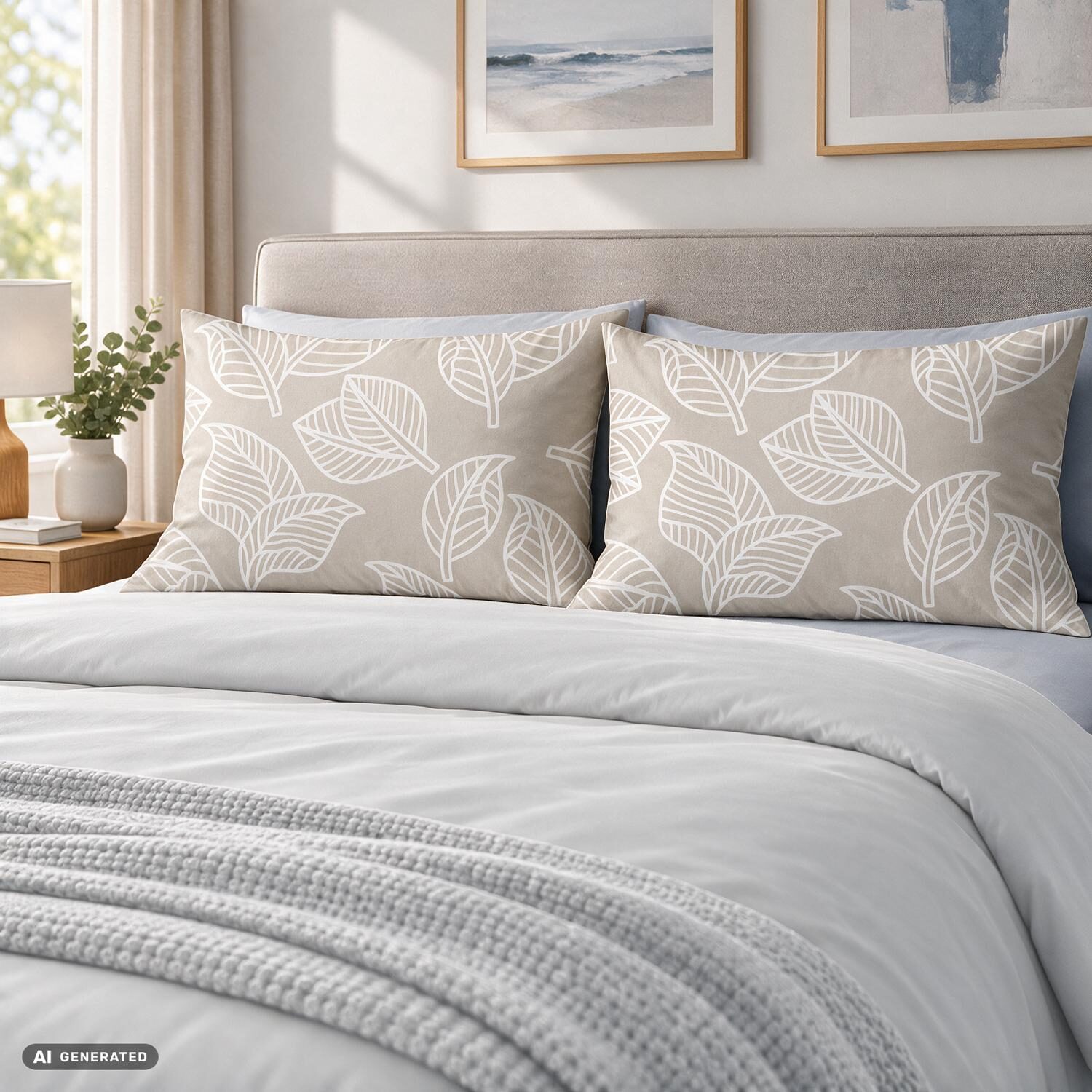 Juego de 2 fundas de almohada de algodón CloudComfort Basic, color topo, 70 x 90 cm