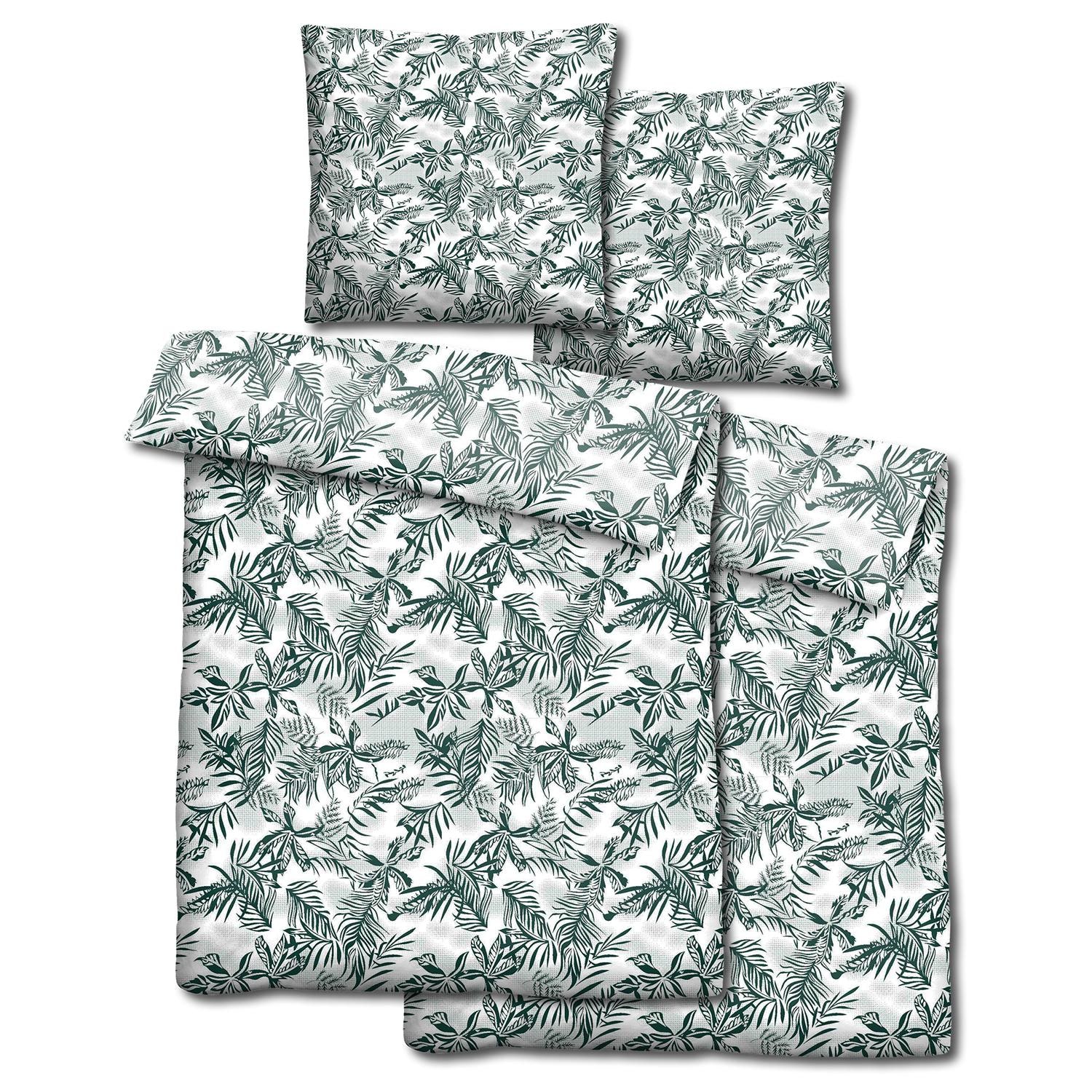 Double pack CloudComfort Basic microfiber bed linen green leaves 135 x 200 + 80 x 80 cm