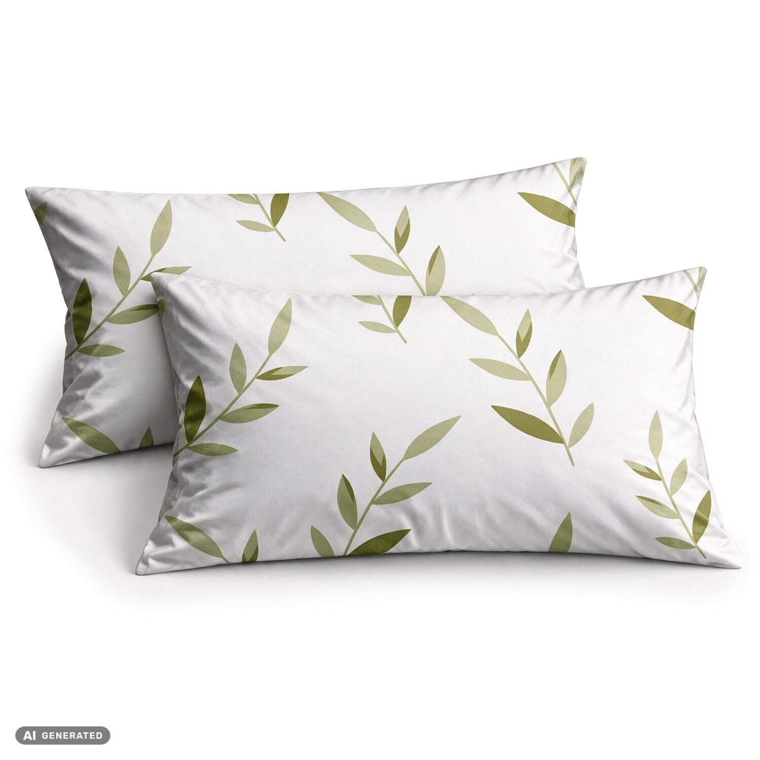 CloudComfort Basic: juego de 2 fundas de almohada de algodón blancas con motivos de hojas, 40 x 80 cm