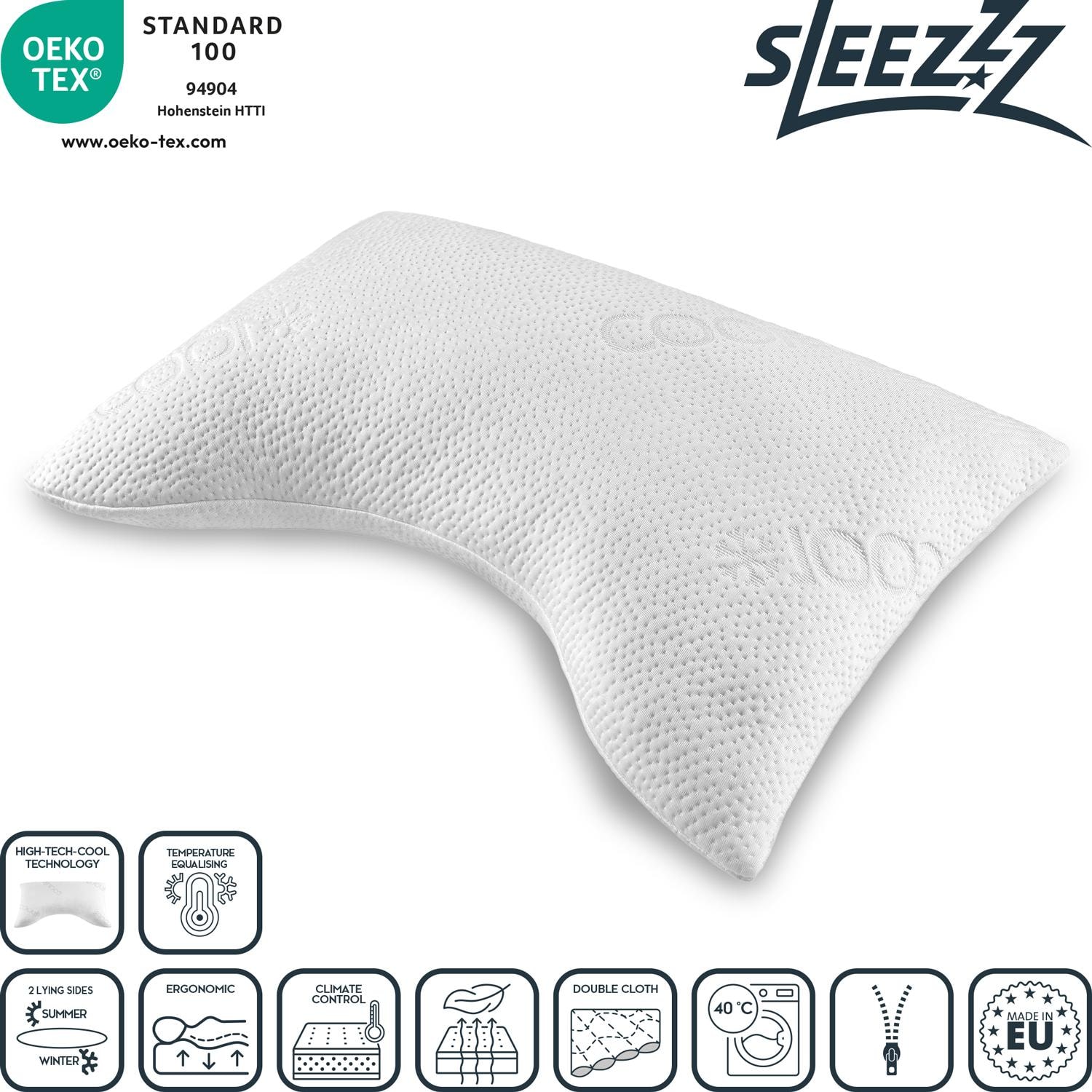 Características en iconos – Sleezzz® Almohada cervical de espuma de gel frío