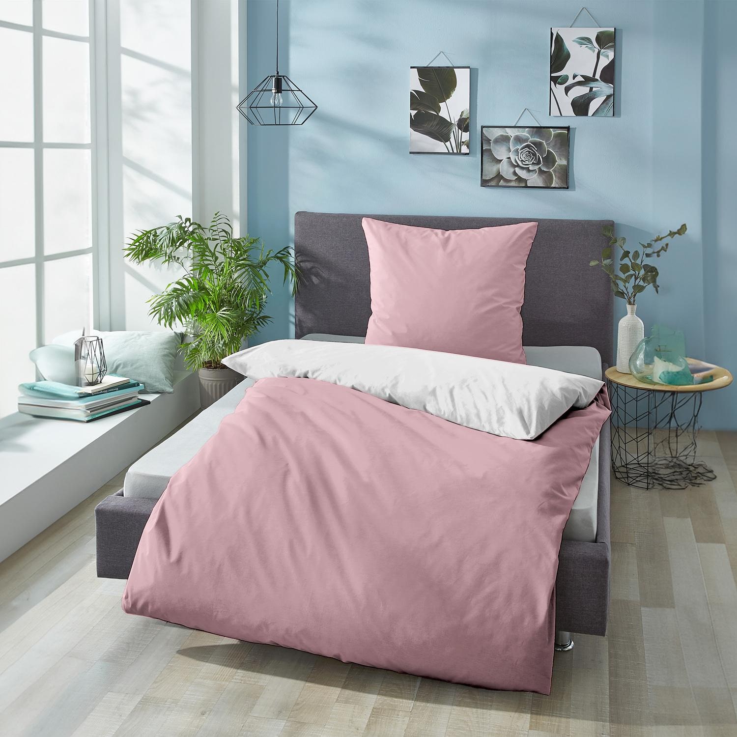 Double pack Sleezzz® Renforcé reversible bed linen rosé/white 135 x 200 + 80 x 80 cm