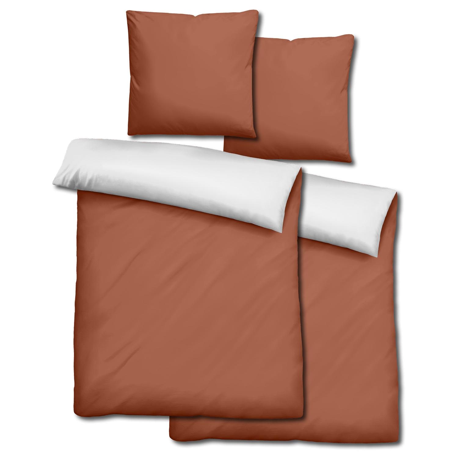 Double pack Sleezzz® Renforcé reversible bed linen brown/white 135 x 200 + 80 x 80 cm