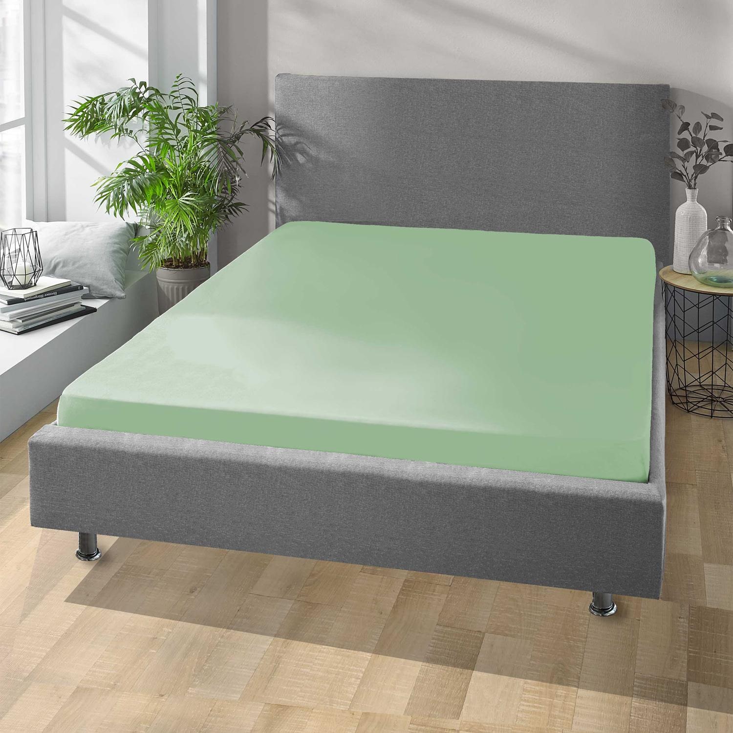 Fitted sheet microfibre interlock jersey green 90 x 190 - 100 x 200 cm 180 x 200 - 200 x 200 cm