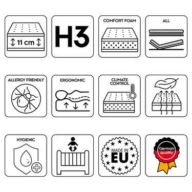 Colchón de espuma Dream de 80 x 200 cm, altura 11 cm, firmeza H3