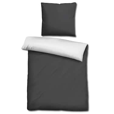 Double pack Sleezzz® Renforcé reversible bed linen dark gray/white 135 x 200 + 80 x 80 cm