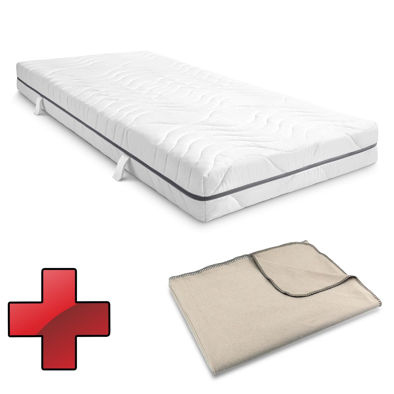 7-zone viscoelastic mattress Sleezzz Smart 90 x 200 cm, height 18 cm, firmness level H3 with air memory foam + Sleezzz® Smart cuddly blanket 140 x 200 cm