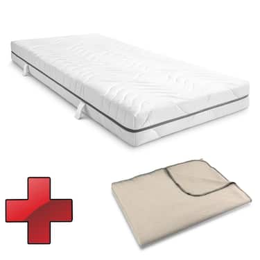 Colchón viscoelástico de 7 zonas Sleezzz Smart 90 x 200 cm, altura 18 cm, nivel de firmeza H3 con espuma con memoria de aire + manta acogedora Sleezzz® Smart 140 x 200 cm