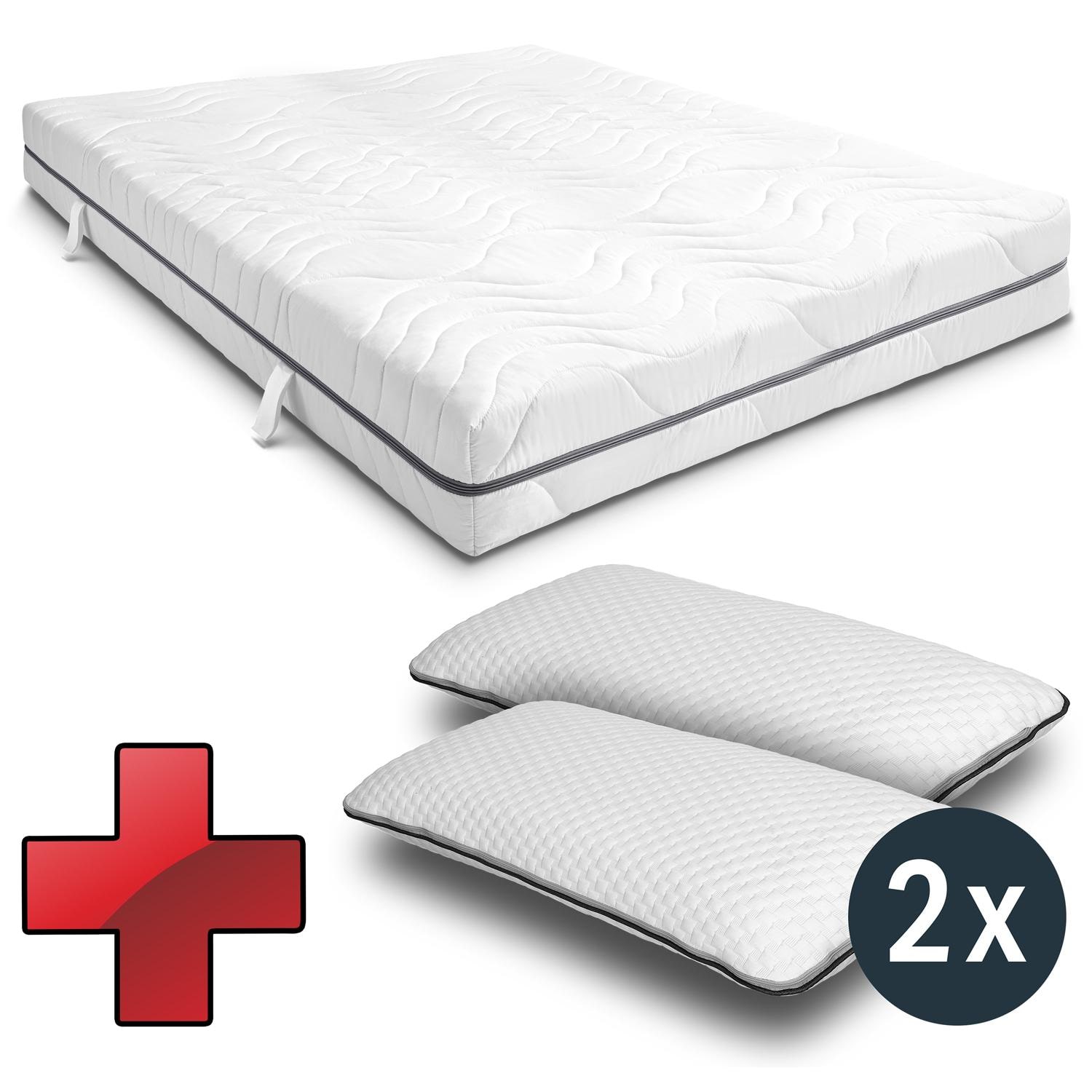 7-zone viscoelastic mattress Sleezzz Smart 180 x 200 cm, height 18 cm, firmness level H3 with air memory foam + 2 x Sleezzz® Smart height-adjustable pillows