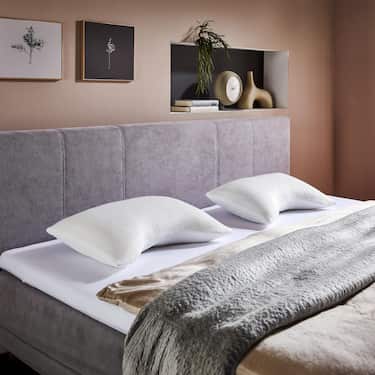 Colchón viscoelástico Sleezzz Premium 120 x 200 cm, altura 20 cm, grado de firmeza H2/H3, con asas para darle la vuelta + almohada de apoyo cervical Sleezzz® Cool Gel-Schaum Kontur de 40 x 60 x 16 cm
