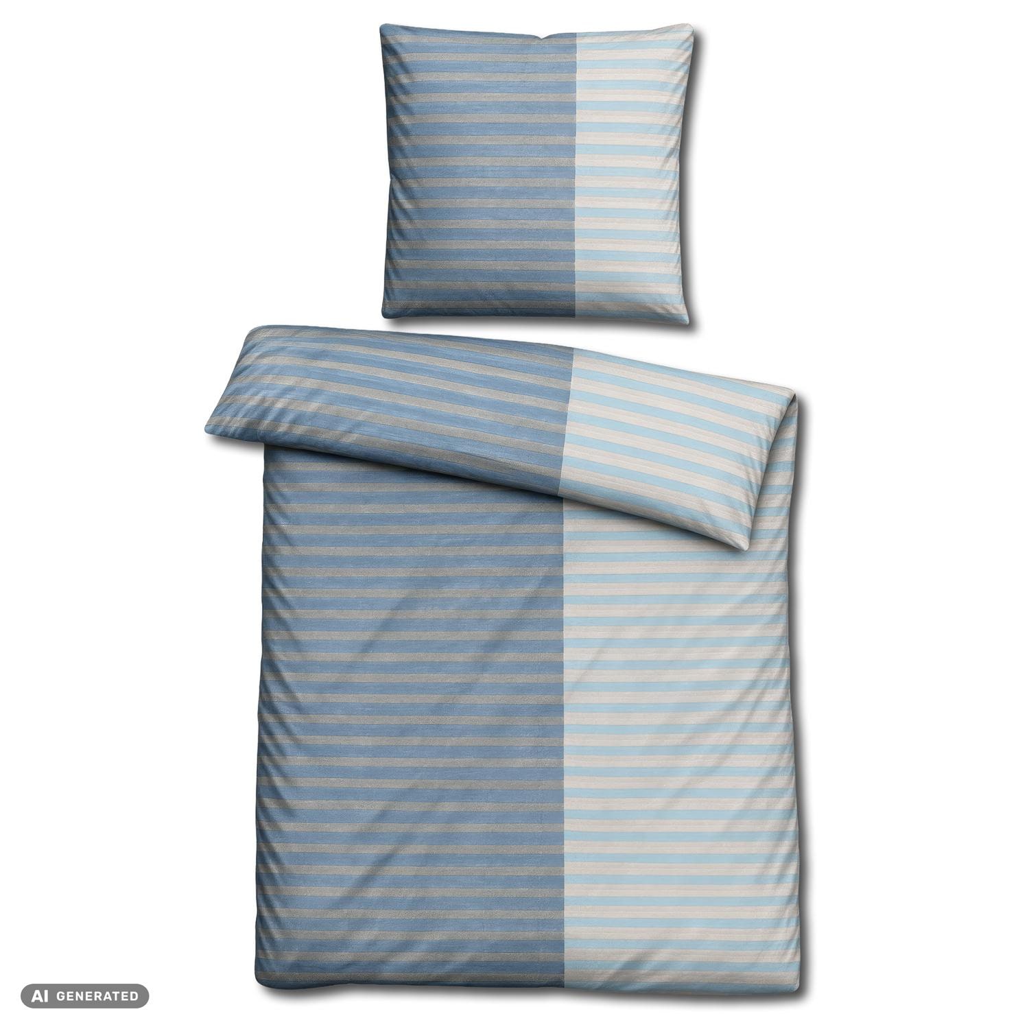 Juego de cama CloudComfort Renforcé, rayas grises y azules, 135 x 200 + 80 x 80 cm