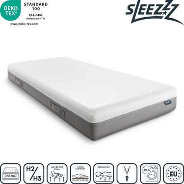 Sleezzz Premium viscoelastic mattress 90 x 200 cm, height 20 cm, firmness level H2/H3, with reversible handles + mattress topper / mattress topper 90 x 200 cm