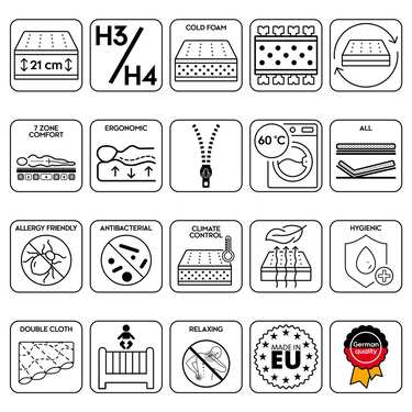 Colchón Sleezzz Superior de 7 zonas 90 x 200 cm, altura 21 cm, nivel de firmeza H3/H4 + cubrecolchón / mattress topper 90 x 200 cm