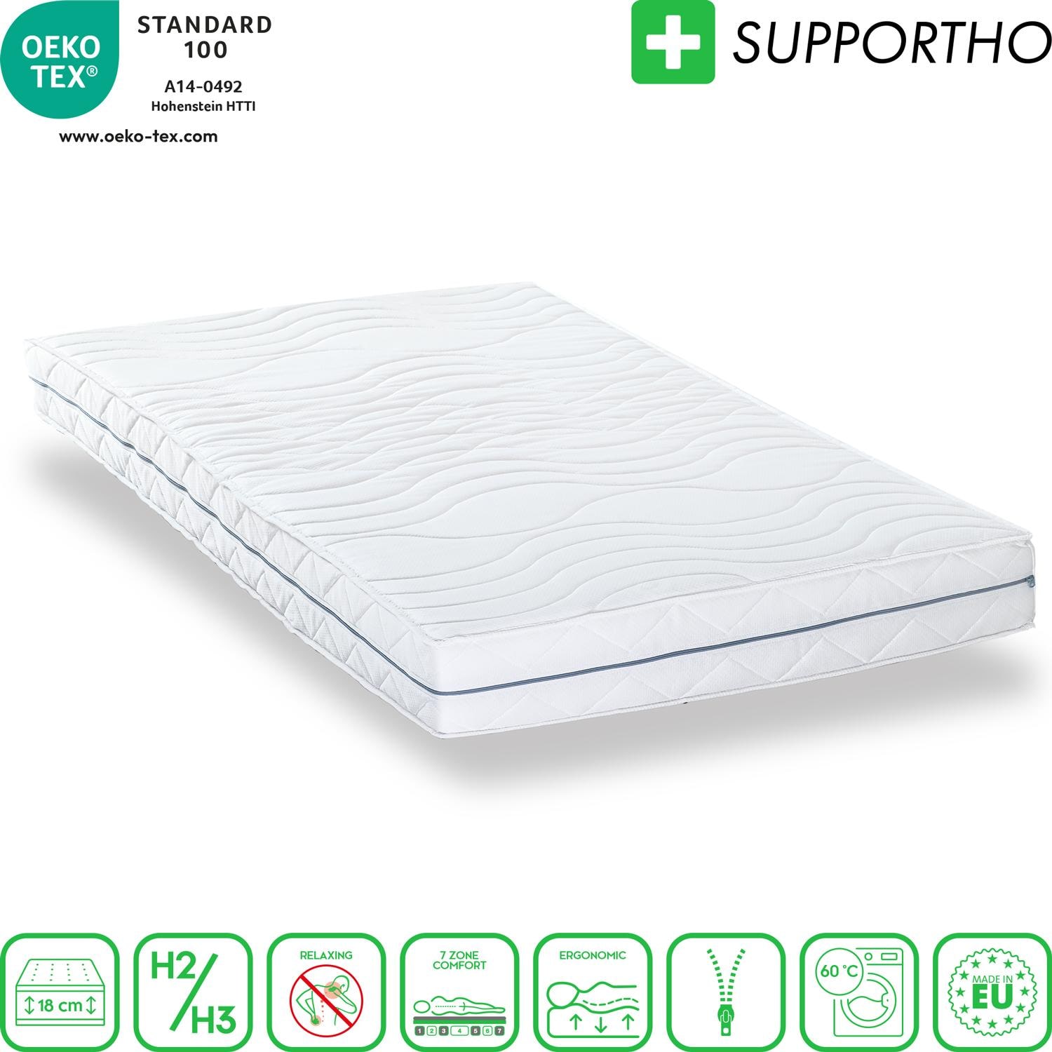 Ergonomic mattress 160x200 cm 7-zone Supportho Premium height 18 cm, firmness level H2/H3 + 2 x CloudComfort Basic microfiber bed set 135 x 200 cm + 80 x 80 cm