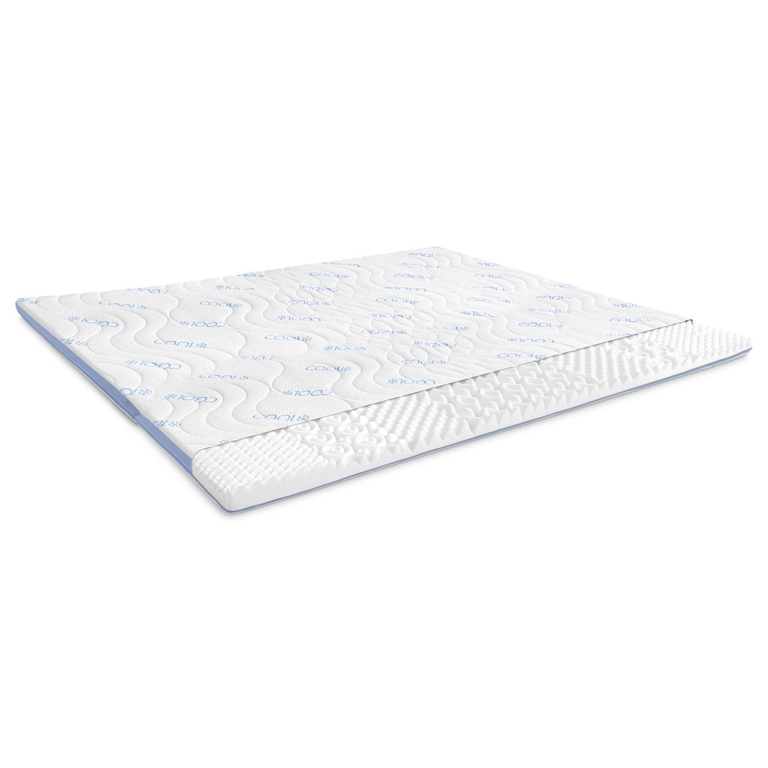 Estructura y capas – CloudComfort Cool Topper 160 x 200 cm H2/H3 + Almohada de apoyo cervical Sleezzz® Cool de espuma de gel con contorno