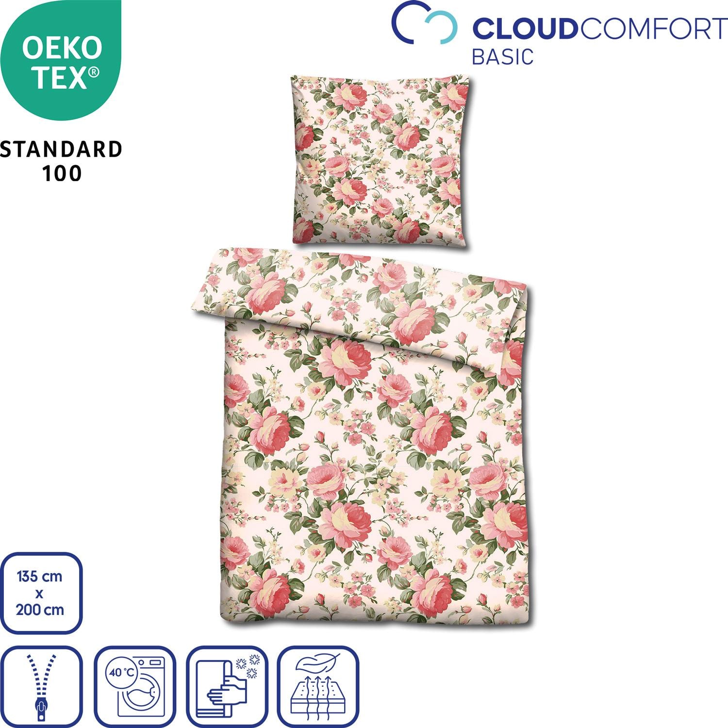 Features as icons – Double pack CloudComfort Basic microfiber bed linen Camelie 135 x 200 + 80 x 80 cm