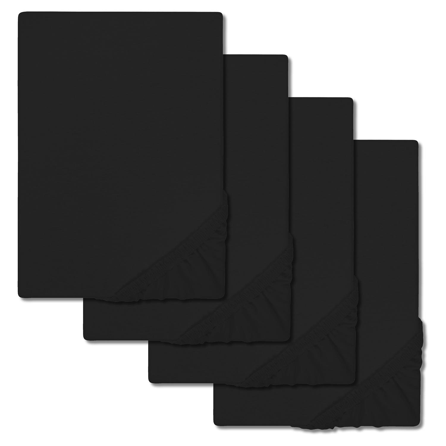 Set of 4 CloudComfort Basic fitted sheets black 140 x 190 - 160 x 200 cm