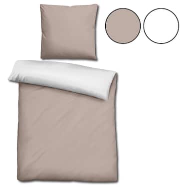 Double pack Sleezzz® Renforcé reversible bed linen beige/white 135 x 200 + 80 x 80 cm
