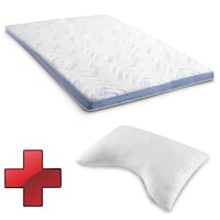 Cubierta de espuma fría CloudComfort Cool 160 x 200 cm H2/H3, altura 7 cm, grado de firmeza H2/H3, cubierta de 7 zonas con cara de verano y de invierno + almohada de contorno con espuma de gel Sleezzz® Cool para el cuello, 40 x 60 x 16 cm