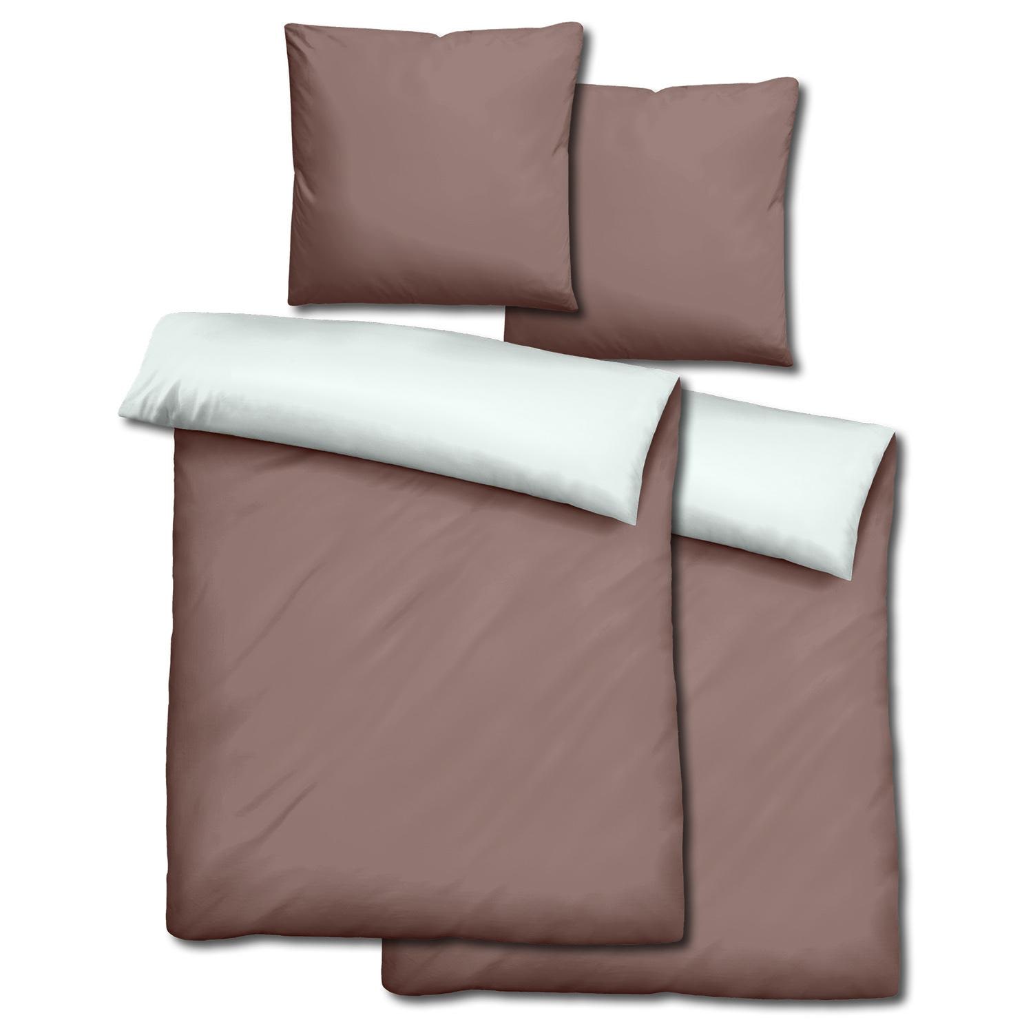 Double pack Sleezzz® Renforcé reversible bed linen light brown/white 135 x 200 + 80 x 80 cm