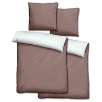 Double pack Sleezzz® Renforcé reversible bed linen light brown/white 135 x 200 + 80 x 80 cm