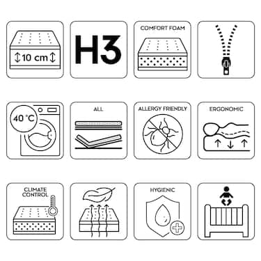 Colchón K10 90 x 200 cm H3 + sobrecolchón / sobrecolchón 90 x 200 cm