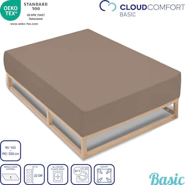 Sábana bajera elástica CloudComfort Basic de jersey elástico, color topo, 90 x 190 - 100 x 200 cm