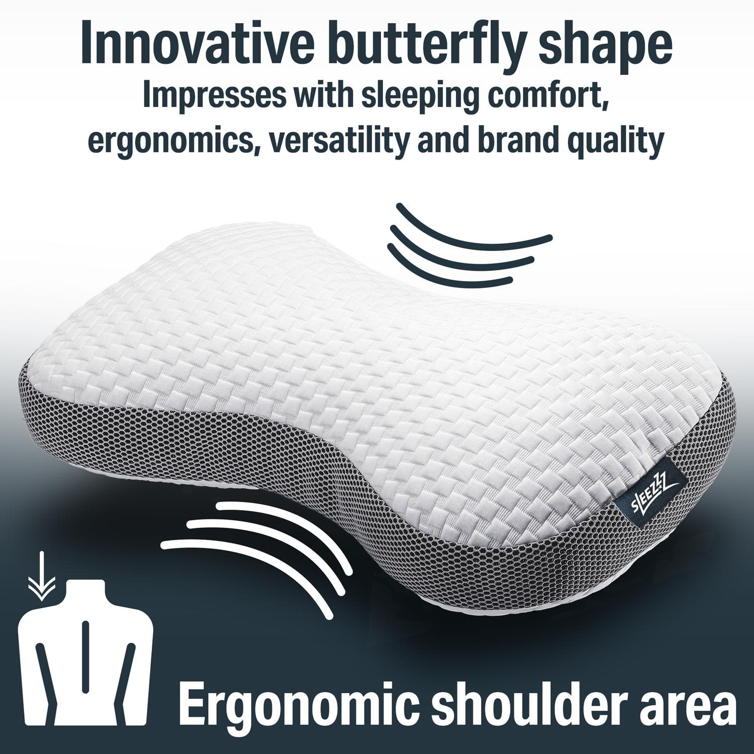 2 x Sleezzz Premium Viscoelastic Contour Pillows (Butterfly Shape), 36 x 60 cm, with a skin-friendly double-layer cover