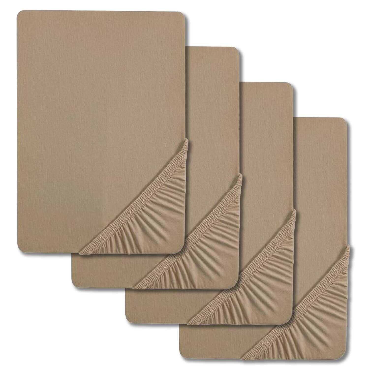 Juego de 4 sábanas bajeras CloudComfort Basic, color taupe, 120 x 200 cm