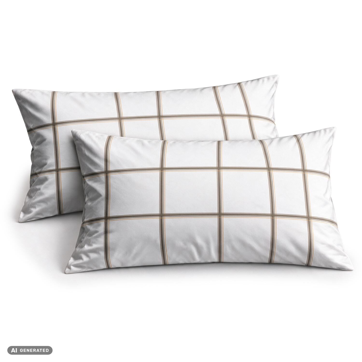CloudComfort Basic: juego de 2 fundas de almohada de algodón a cuadros blancos, 40 x 80 cm