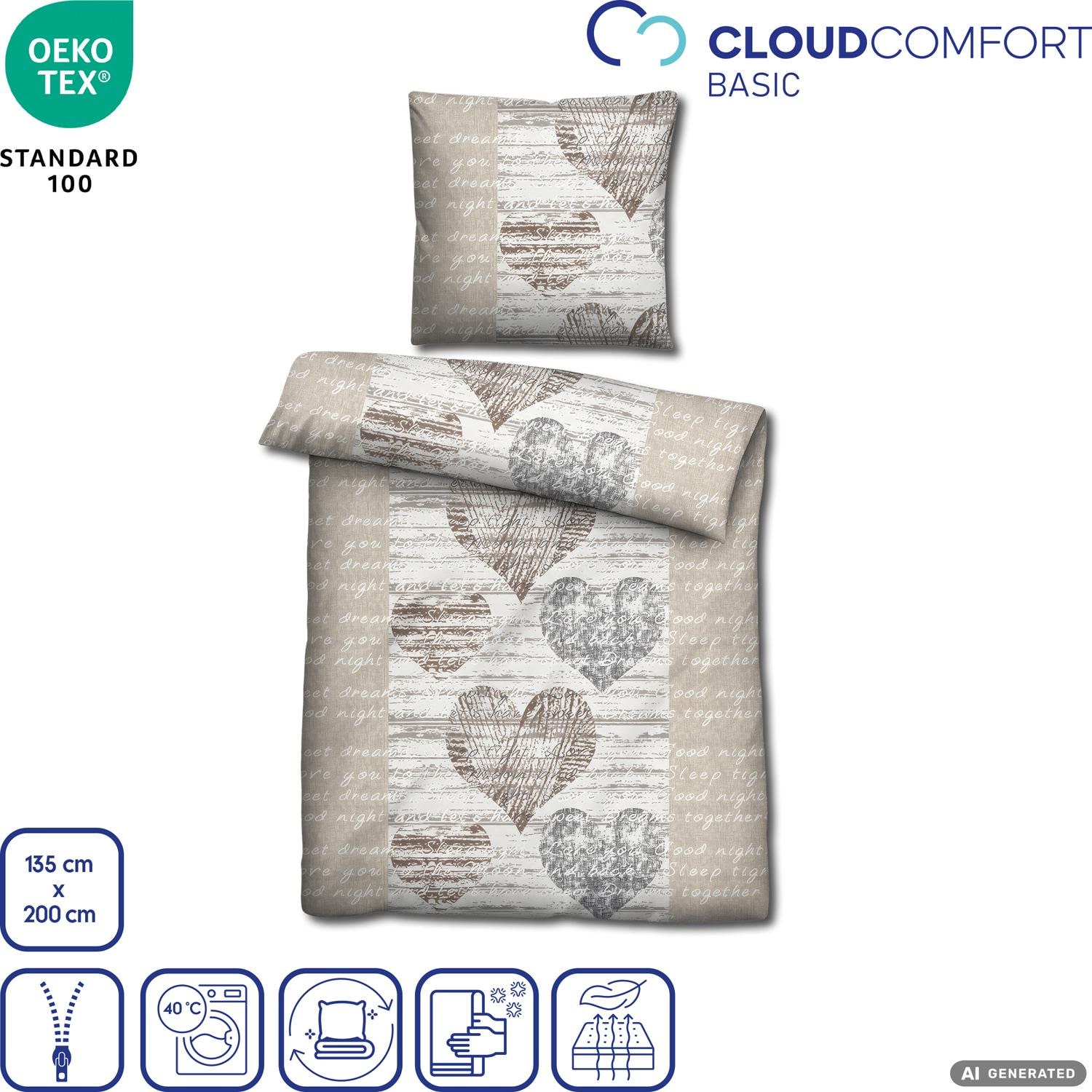 Juego de dos piezas de ropa de cama CloudComfort Basic de microfibra con motivos de corazones, 135 x 200 + 80 x 80 cm