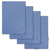 Set of 4 CloudComfort Basic fitted sheets jersey stretch blue 120 x 200 cm (4 pieces)