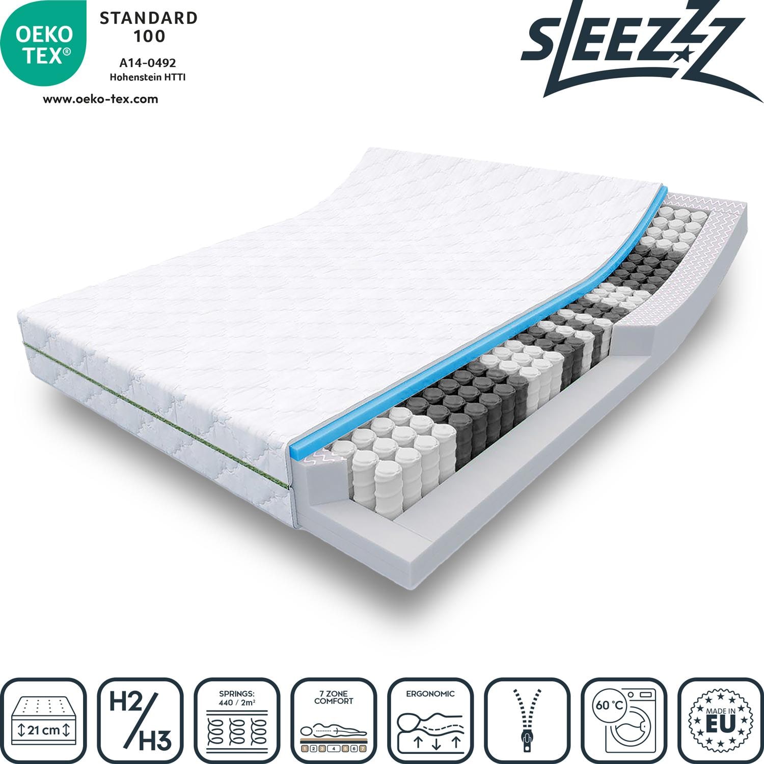 Características en iconos – Colchón de muelles ensacados Sleezzz® Smart T21 180 x 200 cm H2/H3