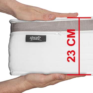 7-soners ergonomisk pocketfjærmadrass Sleezzzzz Diamond T1000 140 x 200 cm, høyde 23 cm, fasthetsnivå H2/H3, 1000 fjærer/2m²